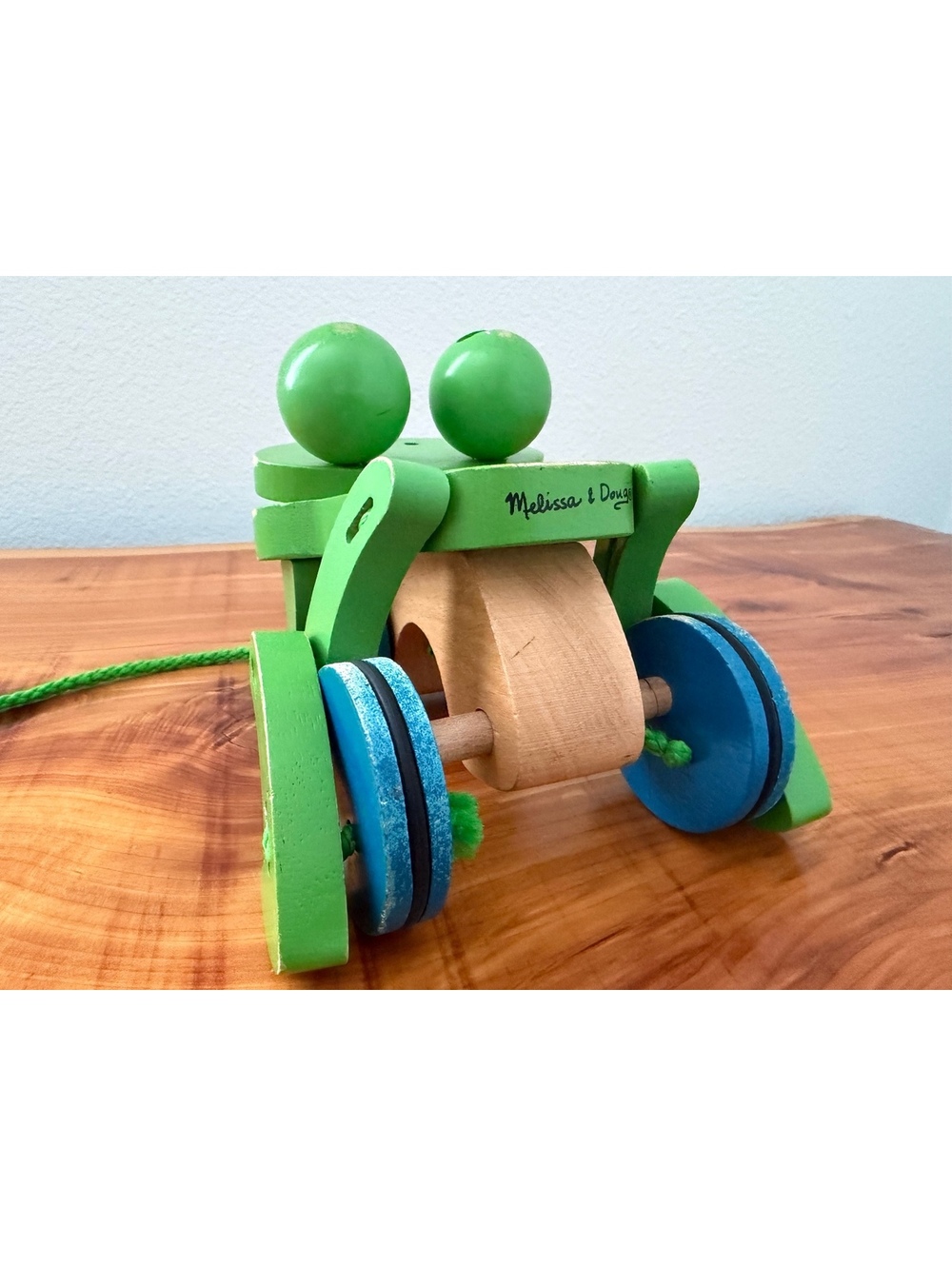 Melissa & Doug Green/Blue Wooden Rolling Frog Pull Toy - Picture 4 of 8